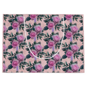 Vintage Antique Damask Pink Roses Large Gift Bag