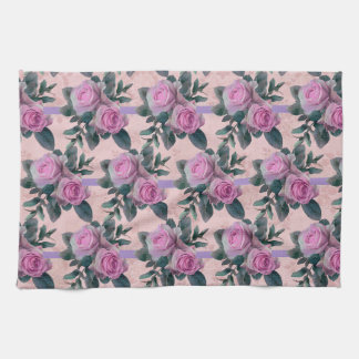Vintage Antique Damask Pink Roses Tea Towel