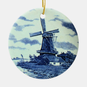 Vintage Antique Delft Blue Tile - Windmill Ceramic Tree Decoration