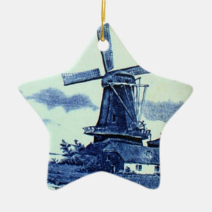 Vintage Antique Delft Blue Tile - Windmill Ceramic Tree Decoration