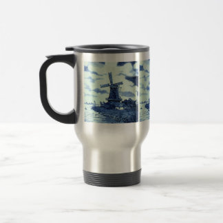 Vintage Antique Delft Blue Tile - Windmill Travel Mug