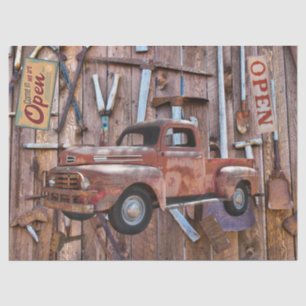 Vintage Antique Farm Red Truck Antique tools Tissue Paper