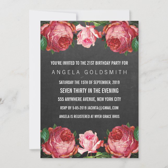 Vintage Antique Floral 21st Birthday Invites (Front)