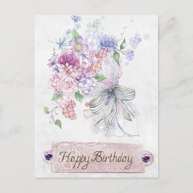Vintage Antique Floral Bouquet Happy Birthday Postcard (Front)