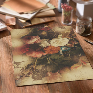 Vintage Antique Floral Tissue Paper
