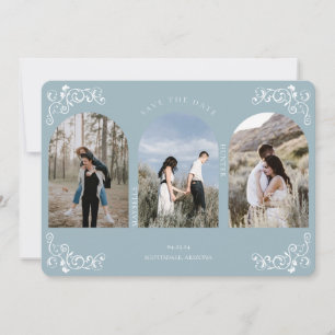 Vintage Antique Flourish Scroll Blue 3 Photos Save The Date