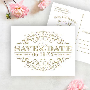Vintage Antique Flourish Wedding Save the Date Announcement Postcard