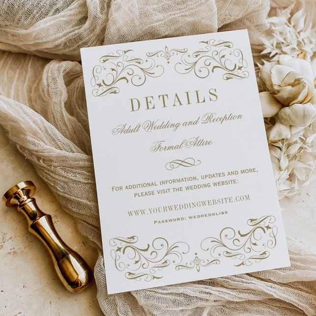 Vintage Antique Gold Flourish Wedding Details Enclosure Card (Creator Uploaded)