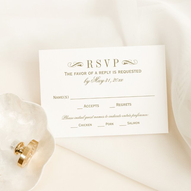 Vintage Antique Gold Flourish Wedding RSVP Card (Creator Uploaded)