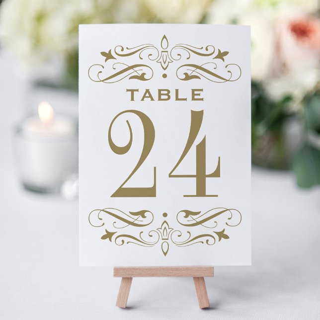 Vintage Antique Gold Flourish Wedding Table Number (Creator Uploaded)
