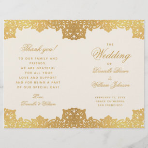 Vintage Antique Gold Ivory Folded Wedding Program