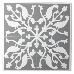 Vintage Antique Grey and White Bird Pattern Tile