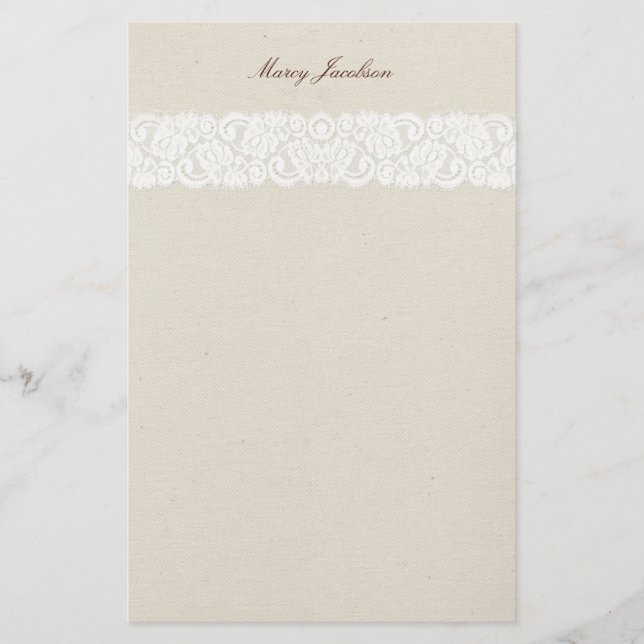 Vintage Antique Lace & Canvas Personal Stationery (Front)
