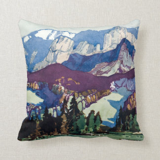 Vintage Antique Landscape Watercolor Dolomites Cushion