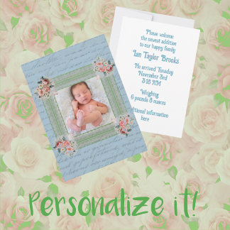 Vintage Antique Lettering Photo Baby Announcement
