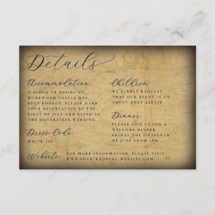 Vintage Antique Map Script Wedding Details Enclosure Card