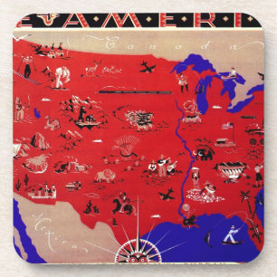 Vintage Antique Map United States of America, USA Coaster