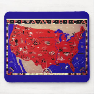 Vintage Antique Map United States of America, USA Mouse Pad