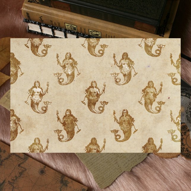 Vintage Antique Mermaid Decoupage Tissue Paper (Vintage Antique Mermaid Decoupage Tissue)