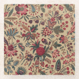 Vintage Antique Needlework Floral Furnishing Glass Coaster