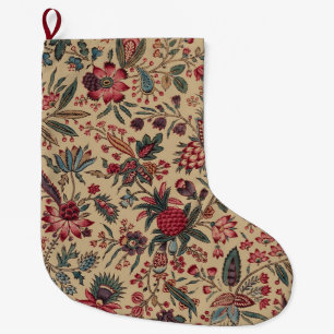 Vintage Antique Needlework Floral Furnishing Large Christmas Stocking