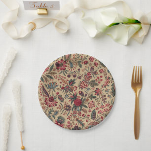 Vintage Antique Needlework Floral Furnishing Paper Plate