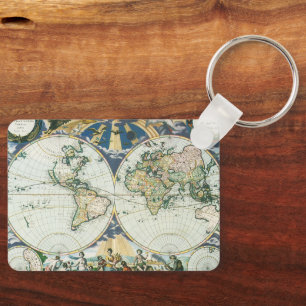 Vintage Antique Old World Map, 1666 by Pieter Goos Key Ring