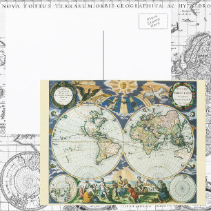 Vintage Antique Old World Map, 1666 by Pieter Goos Postcard