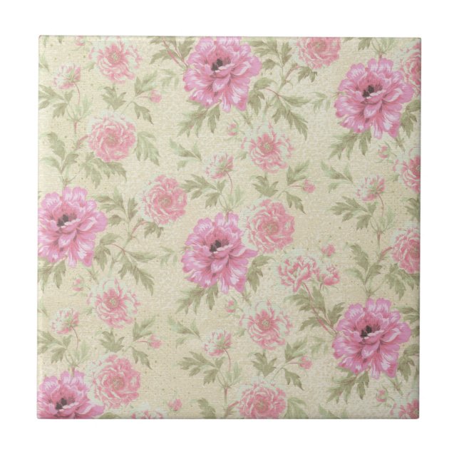 Vintage Antique Pink Rose Floral botanical   Tile (Front)