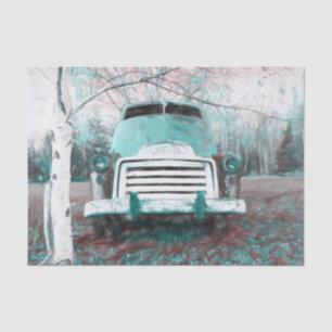Vintage Antique Retro Rustic Pastel Teal Truck Tissue Paper