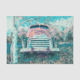 Vintage Antique Retro Rustic Teal Pink Truck Art Tissue Paper