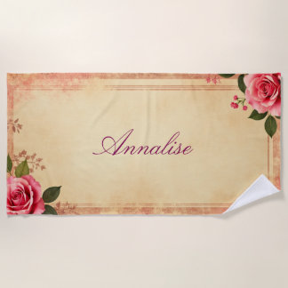 Vintage Antique Rose Customizable Beach Towel