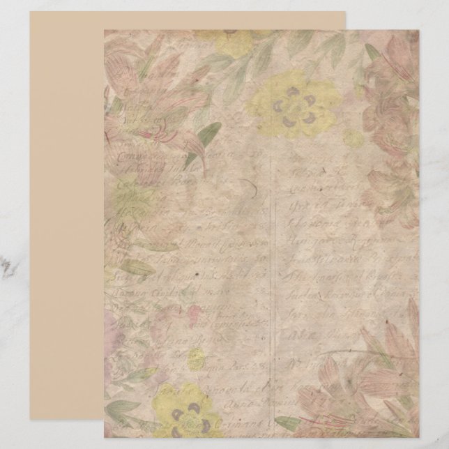 Vintage Antique Rose Gold Floral Scrapbook Paper  (Front/Back)