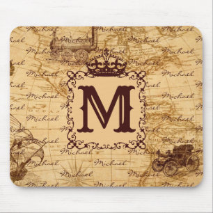 Vintage antique royal king world map rustic mouse pad