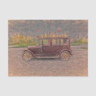 Vintage Antique Rustic Country Brown Car Sketch Tissue Paper