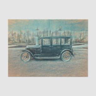 Vintage Antique Rustic Sepia Teal Classic Car Tissue Paper
