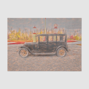 Vintage Antique Rustic Yellow Red Black Car Sketch Tissue Paper