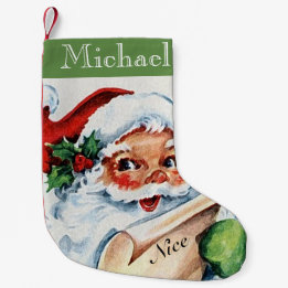 Vintage Antique Santa Nice List Christmas Stocking