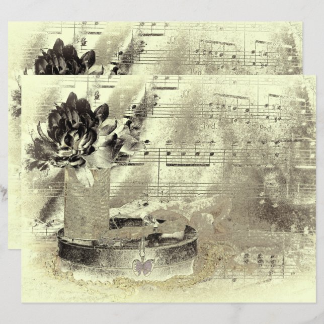 Vintage Antique Sepia Beige Black Sheet Music (Front/Back)