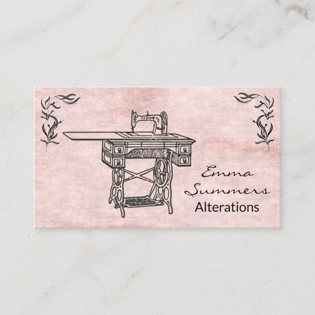 Vintage Antique Sewing Machine Alterations Business Card (Front)