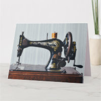 VINTAGE ANTIQUE SEWING MACHINE HELLO CARD