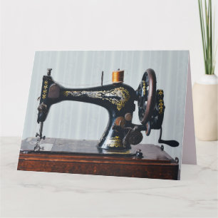 VINTAGE ANTIQUE SEWING MACHINE HELLO CARD