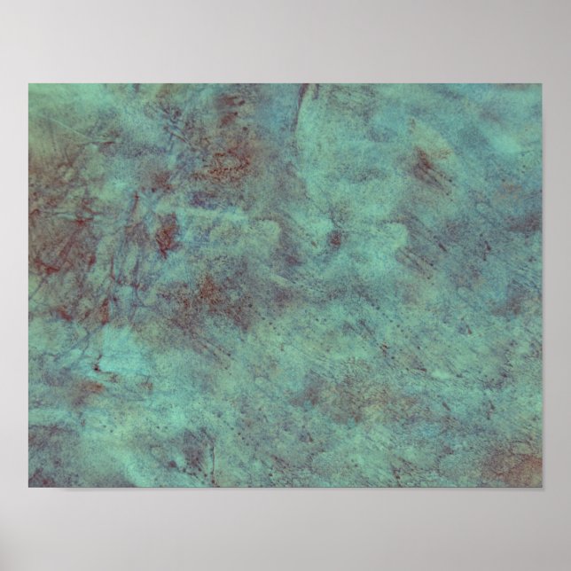 Vintage Antique Teal Turquoise Brown Texture Poster (Front)