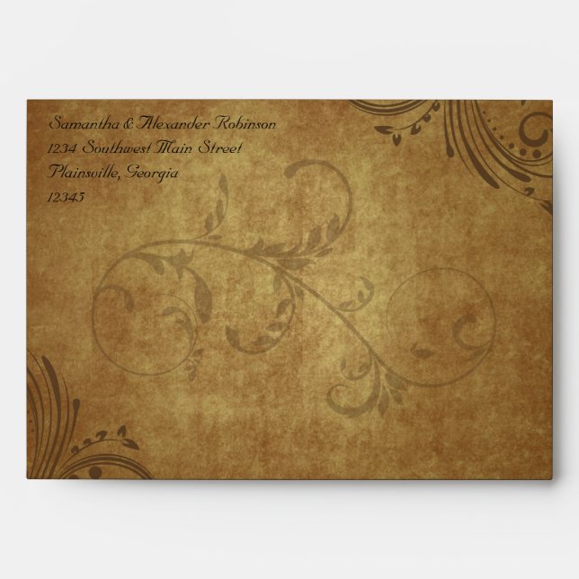 Vintage Antique Teastain Swirl Wedding Envelopes (Front)