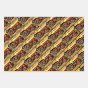 Vintage Antique Tractor Set Wrapping Paper Sheet