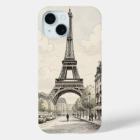Vintage antique travel illustration of Paris