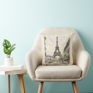 Vintage antique travel illustration of Paris Cushion