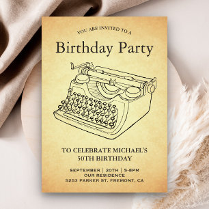 Vintage Antique Typewriter Birthday Party Invitation