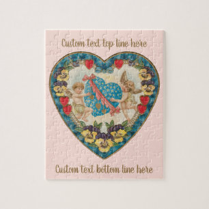 Vintage Antique Valentine's Day, Angels in a Heart Jigsaw Puzzle