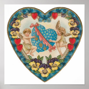 Vintage Antique Valentine's Day, Angels in a Heart Poster